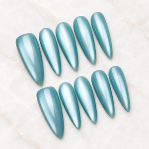 Frosted Lagoon Cat Eye Press-On Nails - Aninail