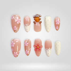 Sakura Bear 3D Floral Press-On Nails - Aninail