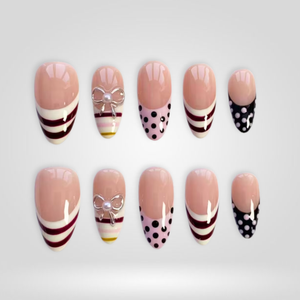 Pearl Ribbon 3D Floral Press-On Nails - Aninail