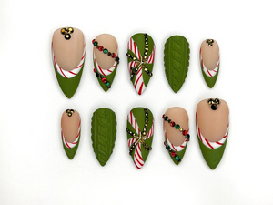 Christmas Press On Nails | Green Holiday Nails | Festive Long Nails | Christmas Gift | Party Nails| OB1189BC