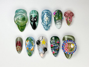 Cute Totoro-Inspired Press-On Nails | Studio-Inspired Press-On Nail Art | Handcrafted Anime Nail Design | Forest Spirit Nail Art | OB709HC