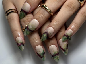 Mystic Jade Marble Press On Nails | Natural Stone-Inspired Nail Art | Elegant Green & Burgundy Veins | Unique Gemstone Press Ons | OB1059EC