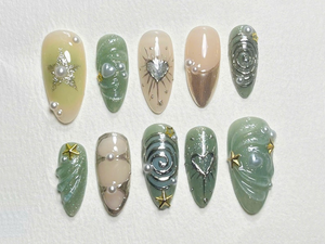 Luxury Press On Nails with Stars and Pearls | Chic and Shimmering | Custom Faux Nail Set | Perfect for Special Occasions |OC185S