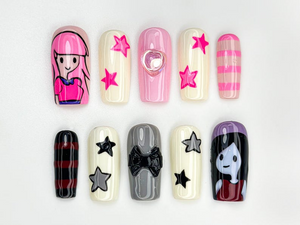 Adventure Time Press On Nails | Princess Bubblegum And Marceline Nails | Cute & Edgy Handmade Nails | Cartoon Inspired Press Ons | OB872HC
