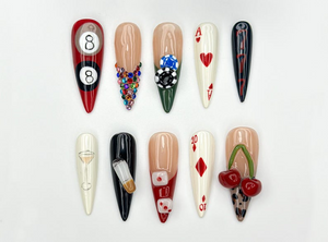 Casino Game Theme Press On Nails | 3D Poker Dice & Martini Nails | Vegas Party Press Ons | Bold Handmade Nail| Vegas Nightlife Nail | OB960H