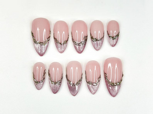Rose Gold French Press On Nails | Nude Pink Luxury Nails | Gold Chain French Tips | Elegant Minimal Nail Art | Chic Press Ons| OC261HC
