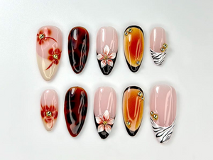 Brown Tortoise Shell Press On Nails | Zebra, Tiger Tip Nail Art | Safari Inspired Nail Art | Zebra Animal Kawaii Nails |Luxury Nails|OB797YK