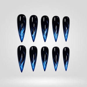Midnight Blue Flame Cat Eye Press-On Nails - Aninail