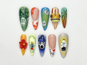 Tropical Vacation Press On Nails | 3D Beach Frog Nails | Puerto Summer Nail Art | Colorful Travel Press Ons | Handmade Nails | OB315HC