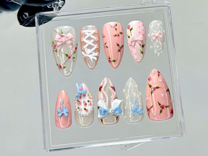 Balletcore Rose Press On Nails | Floral Lace Fake nails| Vintage Rose Nail Art | Feminine Handmade Kawaii Nails | Luxury Nails | OB940YC