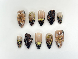 Jungle Safari Monkey Press On Nails | 3D Flower & Leopard Print Nail Art | Exotic Animal Nail Set | Handmade Safari Nails | OB1116K