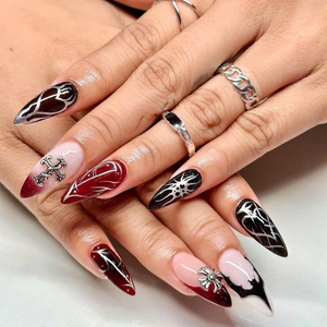 Edgy Chic Manicure Press On Nails | Y2K Gothic Fake Nails | Dark Elegance Nail Charms | Punk Rock Nail Art | Mystic Gothic Tips Nails |OC20Y