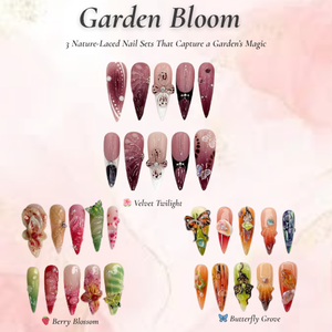 Garden Bloom Nail Bundle | 3 Nature-Inspired Press On Sets | Velvet, Berry, Butterfly Designs| OB102L