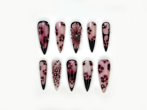 Fall Rose Luxe Press On Nails | Pink & Brown Autumn Glam Nails | 3D Bow and Rose Accents | Elegant Metallic Nail Design | OB1099EK