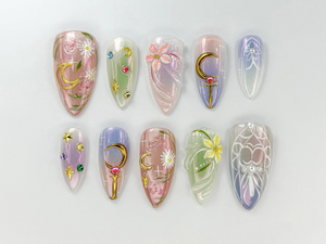 Sailor Moon Press On Nails | Pastel Magical Girl Nail Art | Iridescent Anime Design | Kawaii Anime Press On | Handmade Cosplay Nail |OB746HK