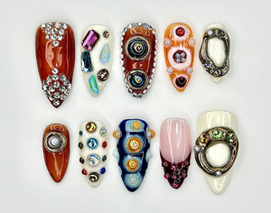 Galaxy Artifact Press On Nails | 3D Gemstone Nail Sculpture | Cosmic Jewel Art Nails | Handmade Abstract Press Ons | OC937EK