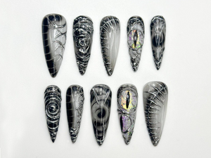 Dragon Gothic Press On Nails | Black 3D Nail Art | Dark Mystic Scale Nails | Handmade Dragon Claw Press Ons | Unique Fantasy Nails | OB801HC