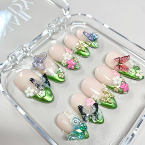 Butterfly Garden 3D Floral Glitter Press-On Nails - Aninail