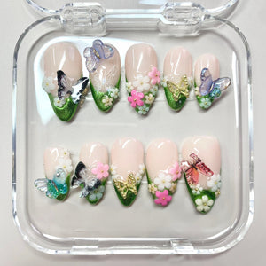 Butterfly Garden 3D Floral Glitter Press-On Nails - Aninail
