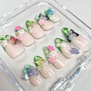 Butterfly Garden 3D Floral Glitter Press-On Nails - Aninail