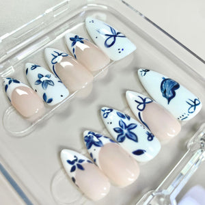 Ceramic Blue Hand-Painted Press-On Nails - Aninail