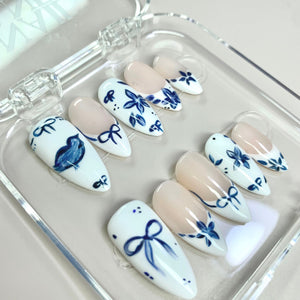 Ceramic Blue Hand-Painted Press-On Nails - Aninail