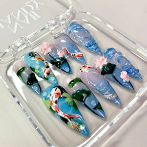 Lotus Drift 3D Floral Press-On Nails - Aninail