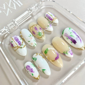 Lavender Blossom Hand-Painted Floral Press-On Nails - Aninail