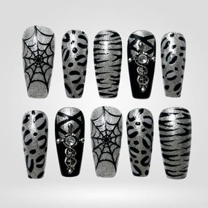Silver Web Chrome Spiderweb Press-On Nails - Aninail