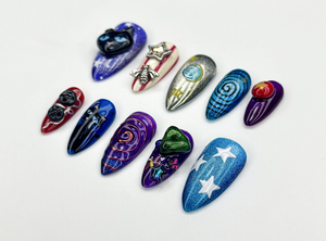 Unique Cosmic Galaxy Press On Nails | Metallic Space Theme Nails | Starry Night Press Ons | Handmade Cosmic Nails | Celestial Nails | OB965H