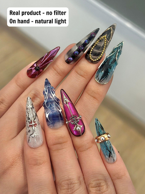 Artistic Gothic Press On Nails | Dark Marble Abstract Nails | Handmade Stiletto Nail Art | OB1268GC