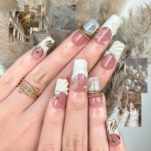 Royal Balletcore Press On Nails | Luxury Bridal Wedding Nails | Pearl French Tip Nails | Victorian Coquette Nails|Elegant Bow Nails| OB1319IC