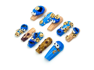 Cookie Monster Press On Nails | 3D Cookie & Monster Nail Art | Funny Blue Cartoon Nail Set | Handmade Pop Culture Nails | OB1048EC