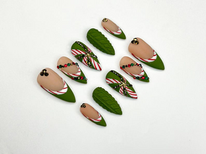 Christmas Press On Nails | Green Holiday Nails | Festive Long Nails | Christmas Gift | Party Nails| OB1189BC