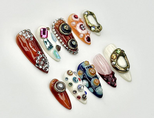 Galaxy Artifact Press On Nails | 3D Gemstone Nail Sculpture | Cosmic Jewel Art Nails | Handmade Abstract Press Ons | OC937EK