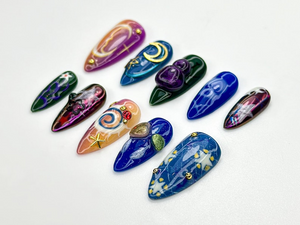 Galaxy Swirl Press On Nails | Cosmic Star Moon Nail Art | Mystical Space Inspired Nails | Purple Blue Galaxy Tips | Celestial Nail | OB936HC