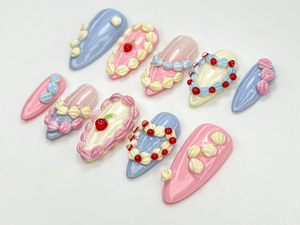 Pastel Birthday Party Press On Nails |Sweet Dessert-Inspired Nails | 3D Pastel Icing & Cream Nail Art | Handmade Birthday Nails | OB808HC