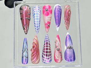 Galaxy Chrome Press On Nails | Holographic Purple Fake Nails | Metallic Stiletto Nail Art | Iridescent Galaxy Nails | Gothic Nails | OB915YK