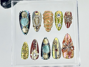 Luxe Gold Chrome Press On Nails | Artistic Metallic Fake Nails | Textured Gold 3D Design Nail Art | Gold & Silver Glam Press Ons | OB872YK
