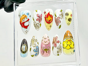 Cute Anime Press On Nails | Ghibli Characters & Floral Fake Nails | Kawaii Anime Nail Art | Ponyo Totoro Calcifer Press Ons | OB1021YC