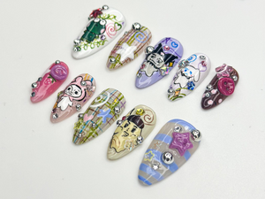 Whimsical Cartoon Pop Press On Nails | Playful Character Nails | Colorful 3D Kawaii Nail Design | Playful Mixed Media Nails | OB779HC