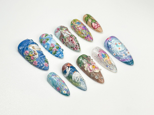 Handpainted Swan Press On Nails | Dreamy Lake Garden Nail Art | Nature Landscape Press On Set | Impressionist Pastel Nails | OB930HC