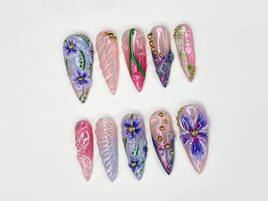 Floral Elegance 3D Press On Nails | Handcrafted Press On Nails with Delicate Flower Designs | Perfect for Spring and Summer | OB300SK