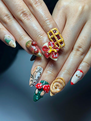 Melancholic Cartoon Press On Nails | Cottagecore Nail Art | Mushroom & Dessert Nails | Fantasy Character Nails | Artistic Press Ons| OB326HC