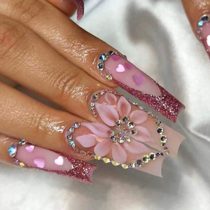 Rosé Romance 3D Floral Glitter Press-On Nails - Aninail
