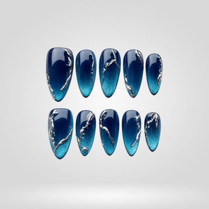 Blue Abyss Cat Eye Press-On Nails - Aninail