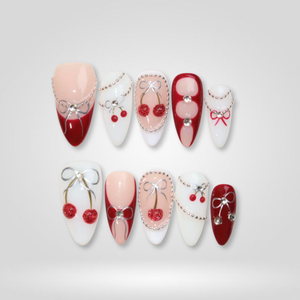 Silver Cherry Charm Press-On Nails - Aninail