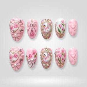 Swan Bloom Valentine Press-On Nails - Aninail