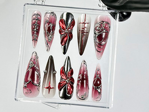 Gothic Butterfly Press On Nails | Vampire Aesthetic Fake Nails Deep Red & Black Ombre Nail Art |Y2K, Goth, Gothic Nails |Dark Nails|OB788YC