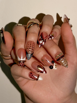 Gold Ring Luxury Press On Nails | Pearl Nude & Gold Hardware Nails | Luxury Gilded Almond Nail Art | High Fashion Jewelry Nail Set | OB296EC